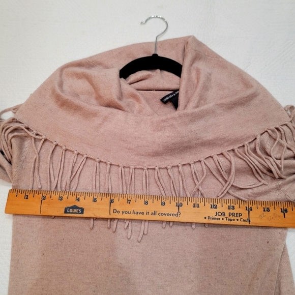 Chelsea & Theodore Wool Blend Beige Sweater Fringe Cowl Neck Size Small - Picture 14 of 15